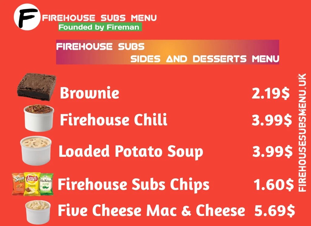 Firehouse Subs Sides and Desserts menu with prices and picture